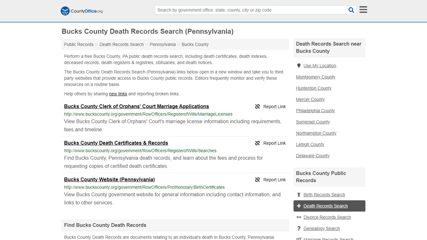 Death Records Search - Bucks County, PA (Death ...