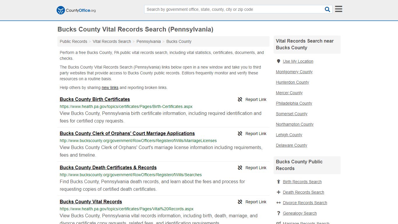 Vital Records Search - Bucks County, PA (Birth, Death ...